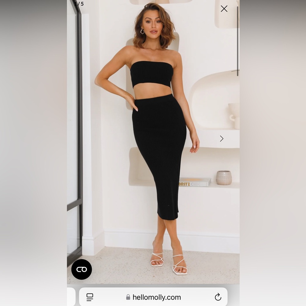 FRESH AIR CROP BLACK SET MIDI SKIRT SLIT SIZE S/M